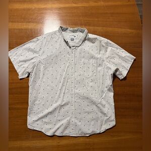 Men's Old Navy White and Blue Patterned  Button Down Short Sleeve Shirt XXL
